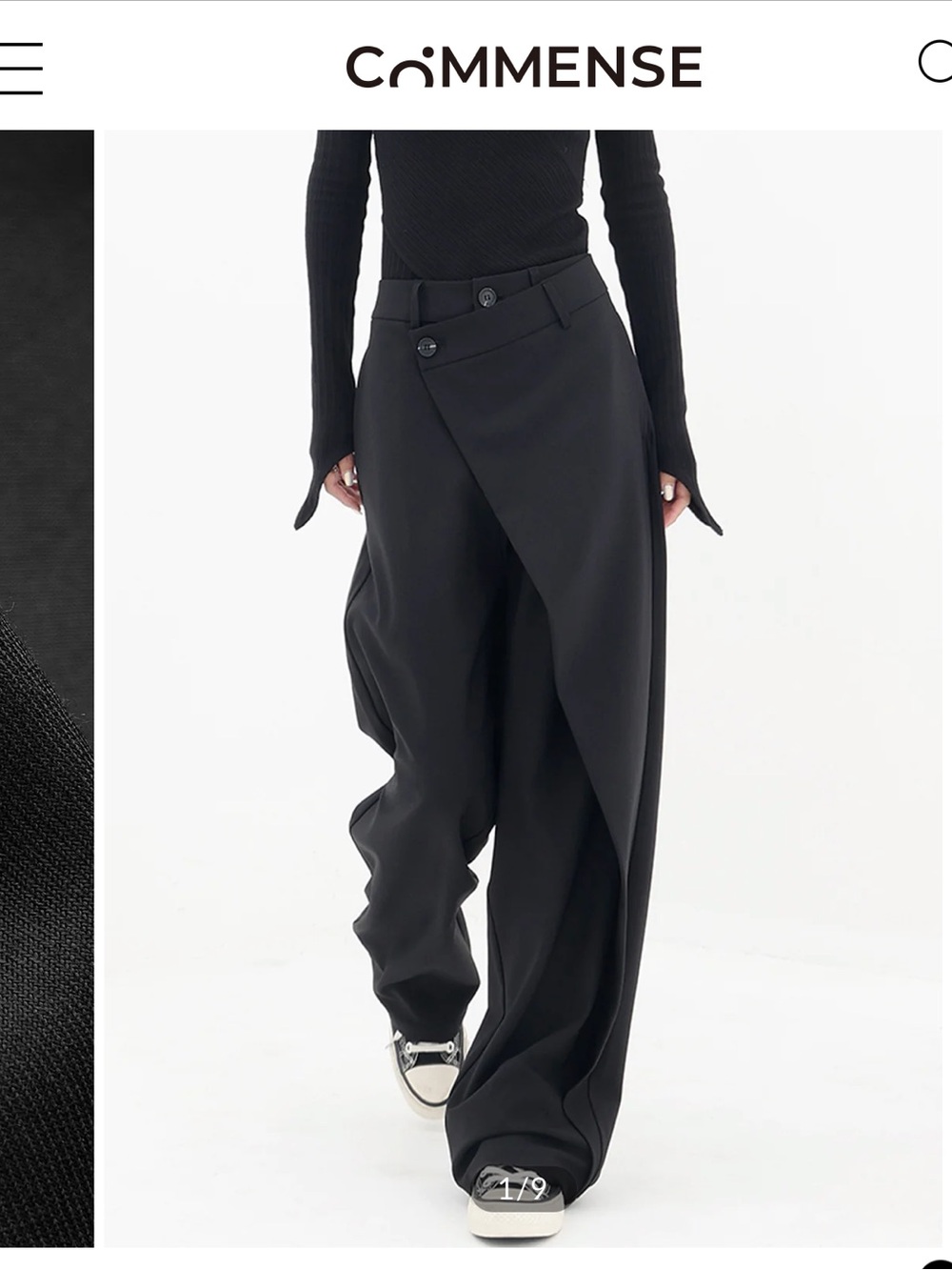 Commense Black Asymmetrical Layer Wide-Leg Pants